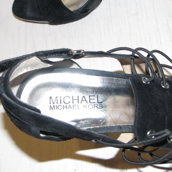 Authentic Michael Kors High Heels Jillian Open Toe Black Suede Shoes (Size 9) - Picture 5 of 9